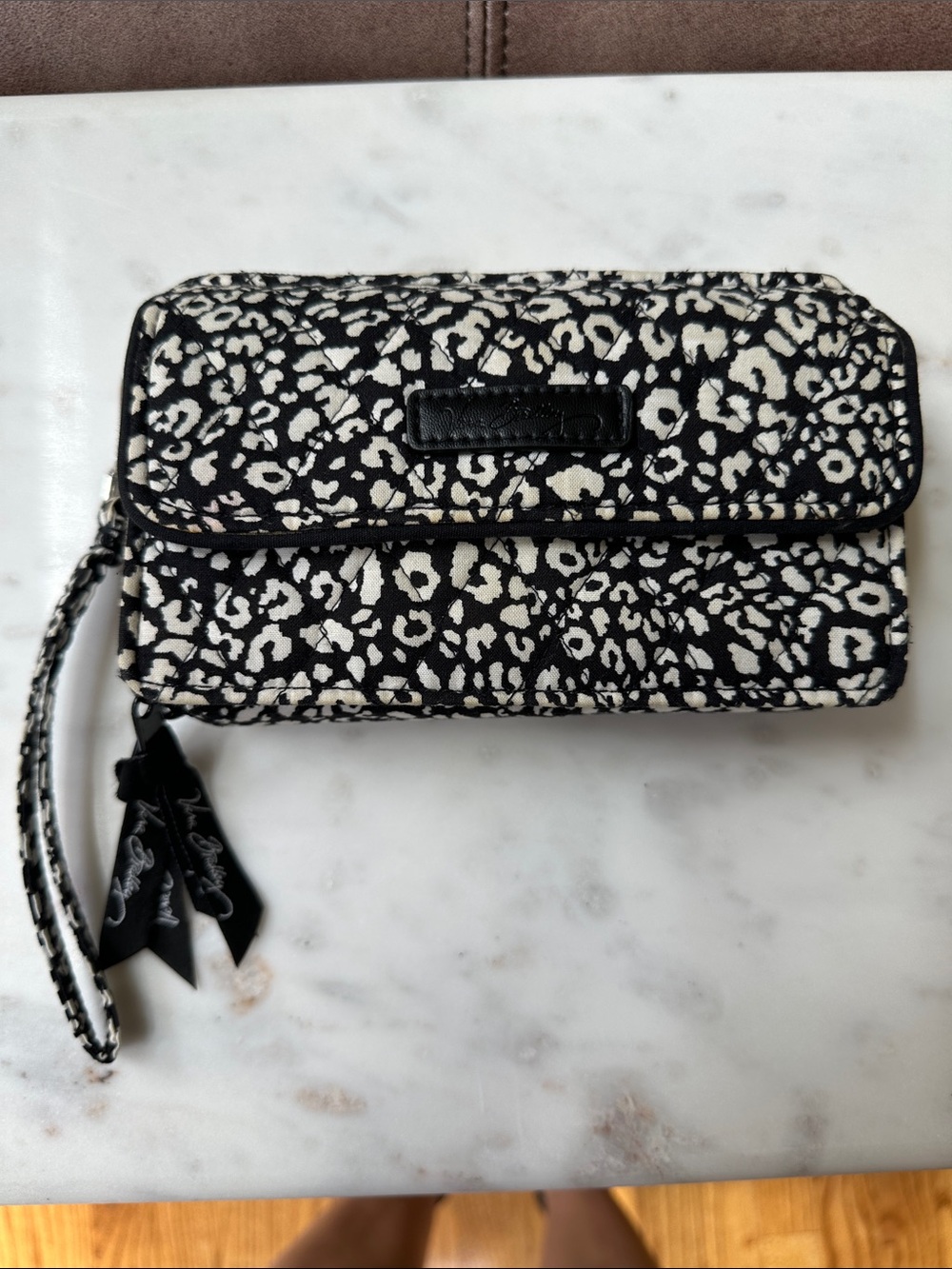 Black and White Leopard Print Wristlet